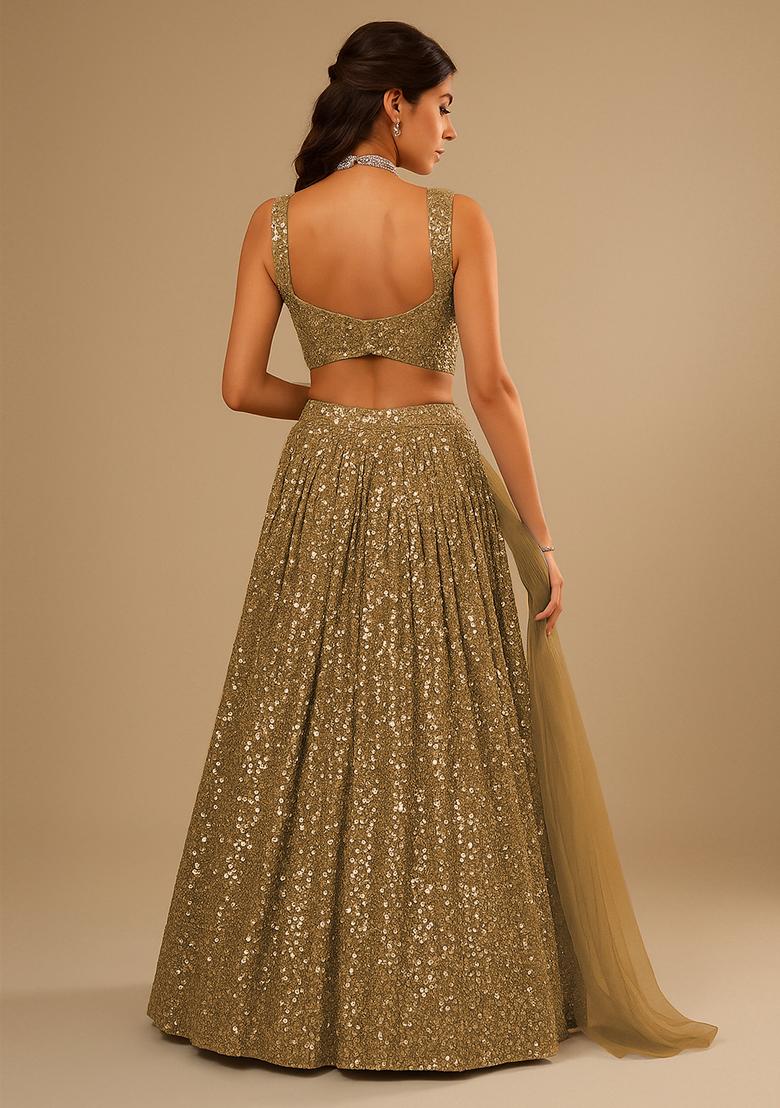 Gold Embellished Net Lehenga Set - Indya