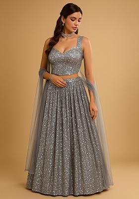 Grey Embellished Net Lehenga Set