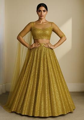 Golden Embellished Georgette Lehenga Set
