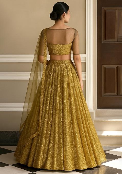 Golden Embellished Georgette Lehenga Set