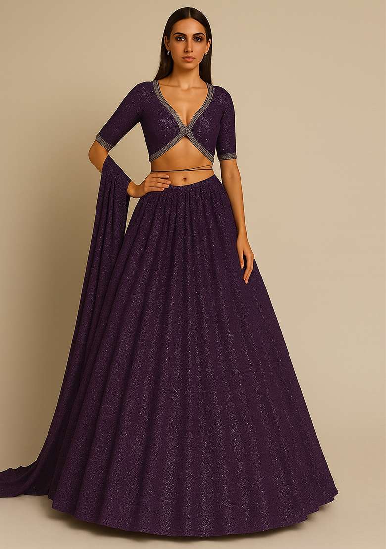 Purple Embellished Georgette Lehenga Set - Indya