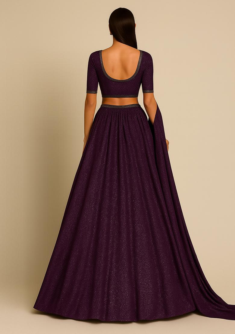 Purple Embellished Georgette Lehenga Set - Indya