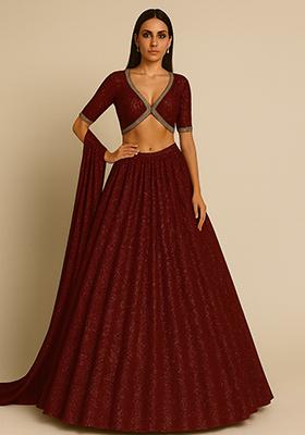 Maroon Embellished Georgette Lehenga Set