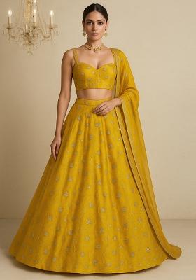 Yellow Embroidered Organza Lehenga Set With Dupatta
