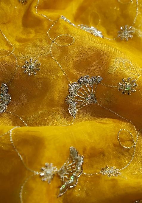 Yellow Embroidered Organza Lehenga Set With Dupatta