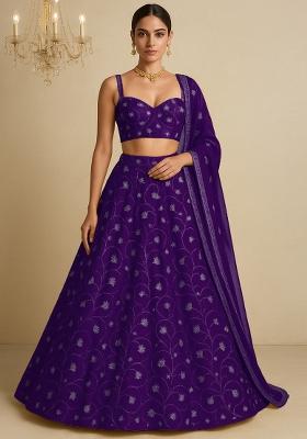 Purple Embroidered Organza Lehenga Set With Dupatta