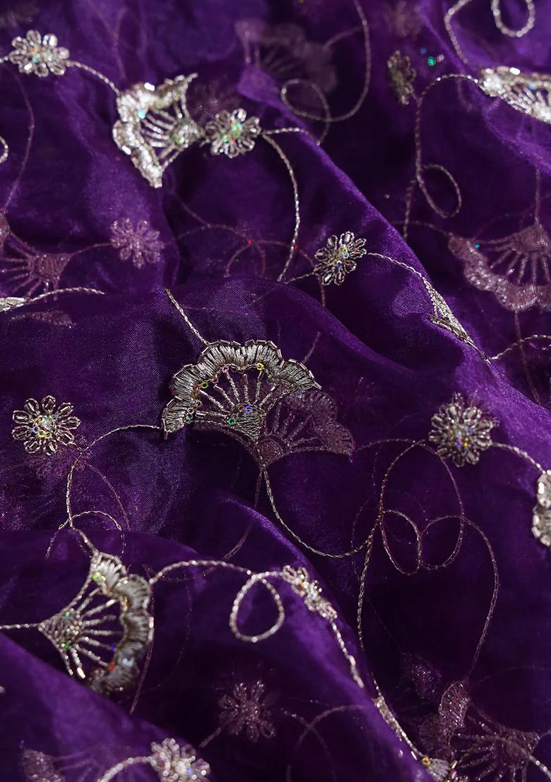 Purple Embroidered Organza Lehenga Set With Dupatta