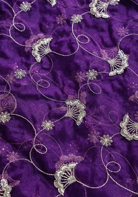 Purple Embroidered Organza Lehenga Set With Dupatta