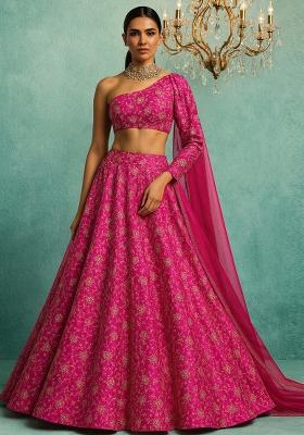 Rani Embroidered Organza Lehenga Set With Dupatta