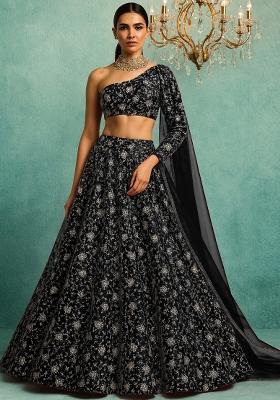 Black Embroidered Organza Lehenga Set With Dupatta