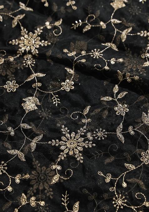 Black Embroidered Organza Lehenga Set With Dupatta