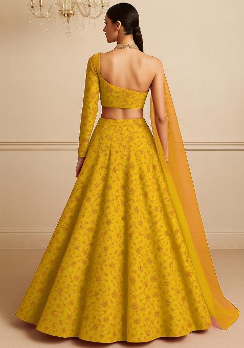 Yellow Embroidered Organza Lehenga Set With Dupatta