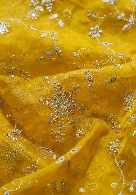 Yellow Embroidered Organza Lehenga Set With Dupatta