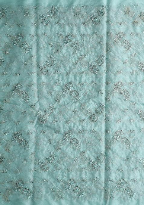 Blue Floral Printed Organza Lehenga Set With Dupatta