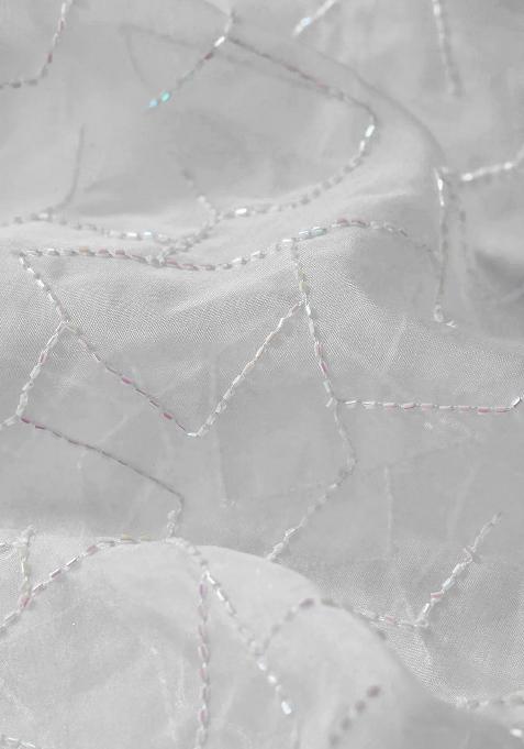 White Abstract Embroidered Organza Lehenga Set With Dupatta