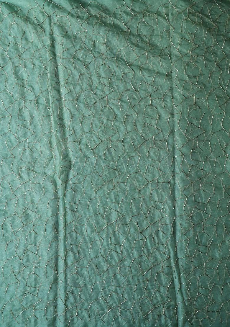 Olive Abstract Embroidered Organza Lehenga Set With Dupatta - Indya