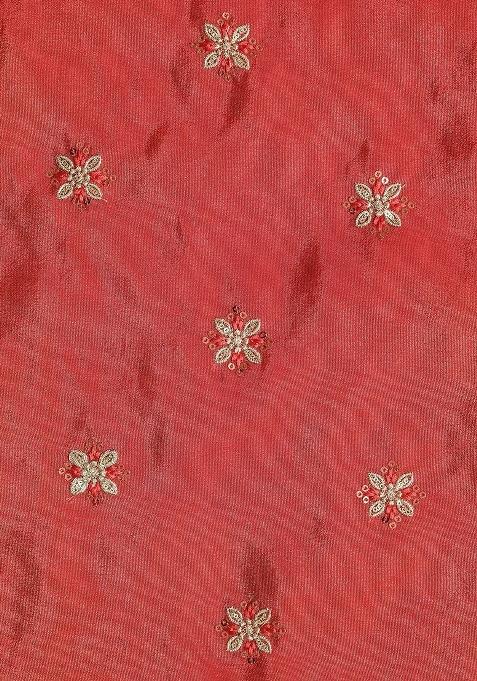 Red Embroidered Tissue Lehenga Set