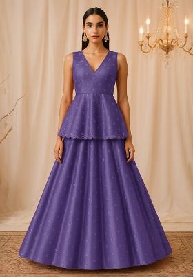 Purple Embroidered Tissue Lehenga Set