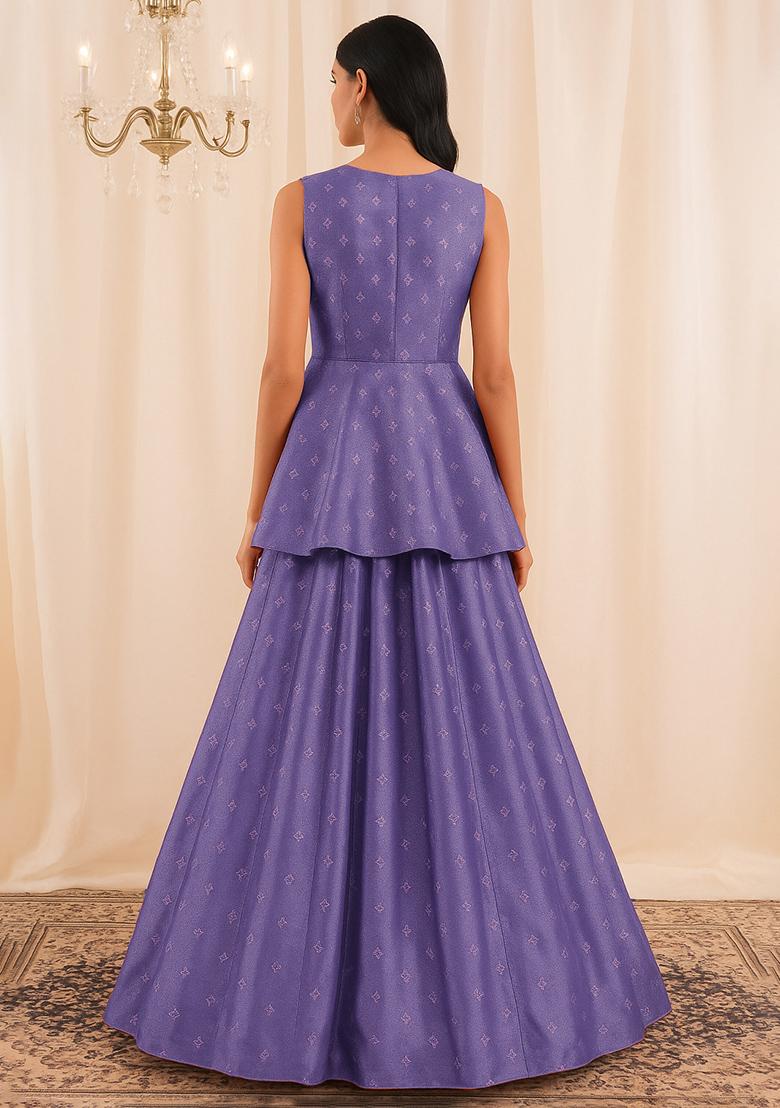 Purple Embroidered Tissue Lehenga Set