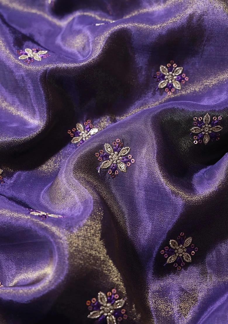 Purple Embroidered Tissue Lehenga Set - Indya