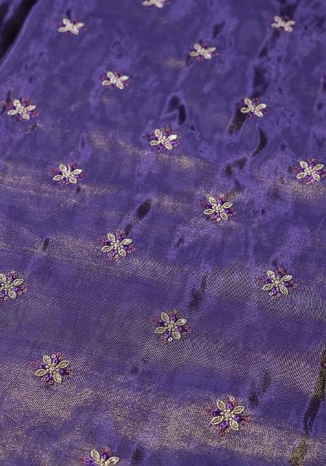 Purple Embroidered Tissue Lehenga Set