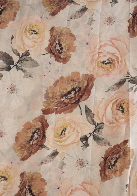 Cream Printed Satin Lehenga Set