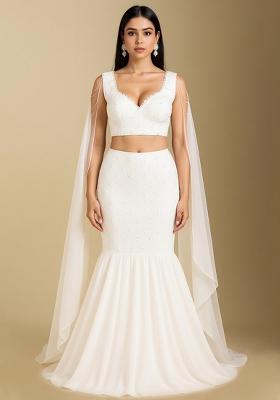 White Embroidered Chinon Lehenga Set