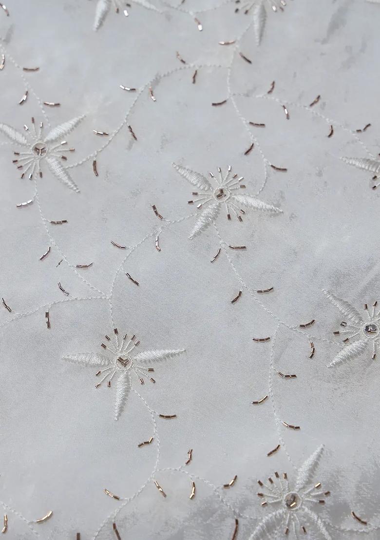 White Embroidered Chinon Lehenga Set - Indya