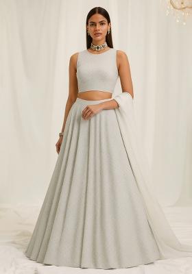 White Embroidered Chinon Lehenga Set