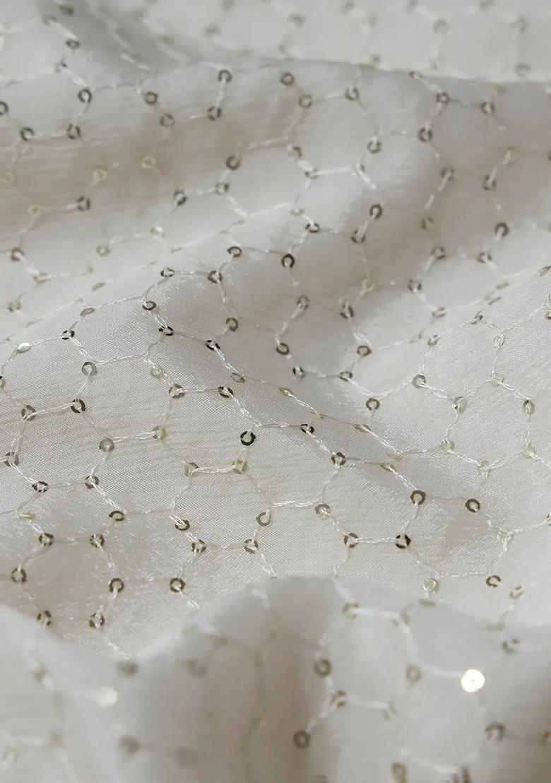 White Embroidered Chinon Lehenga Set - Indya