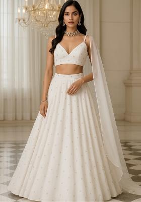 White Embroidered Chinon Lehenga Set