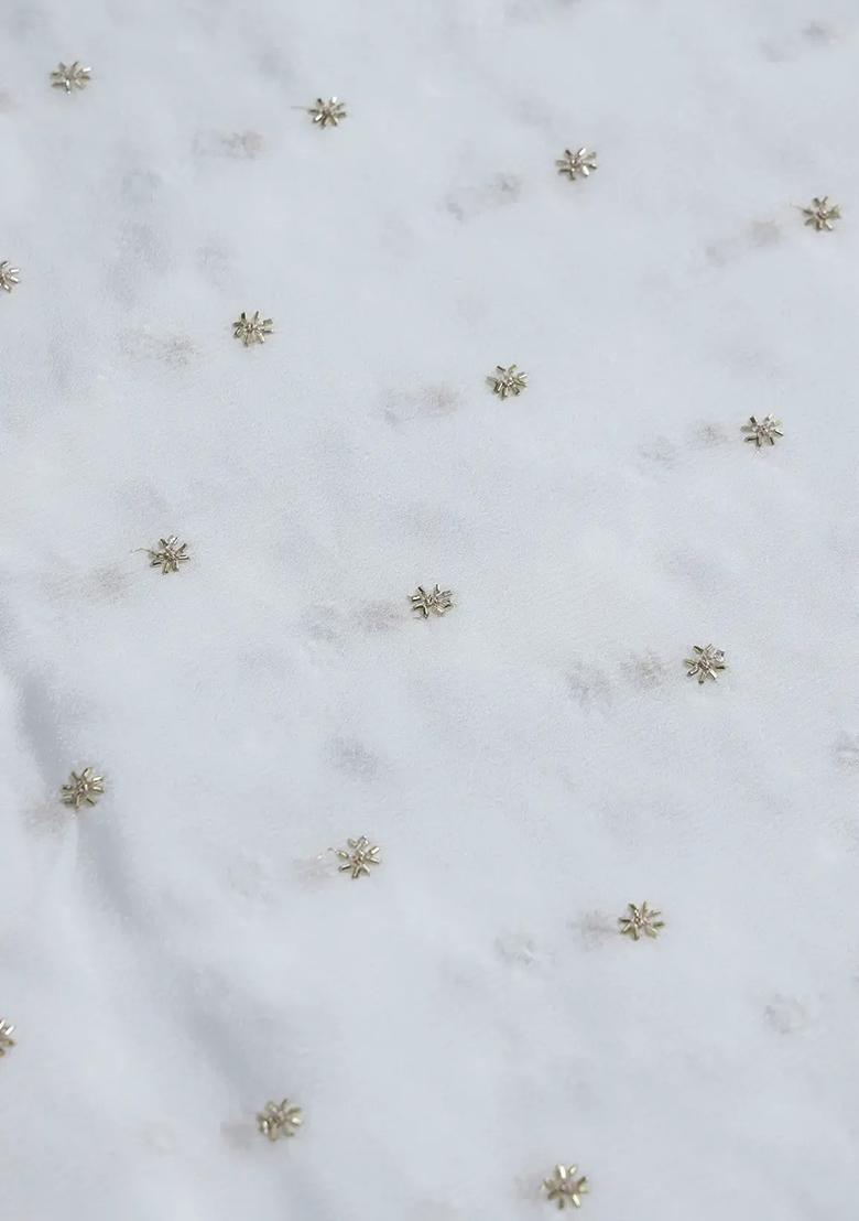 White Embroidered Chinon Lehenga Set - Indya