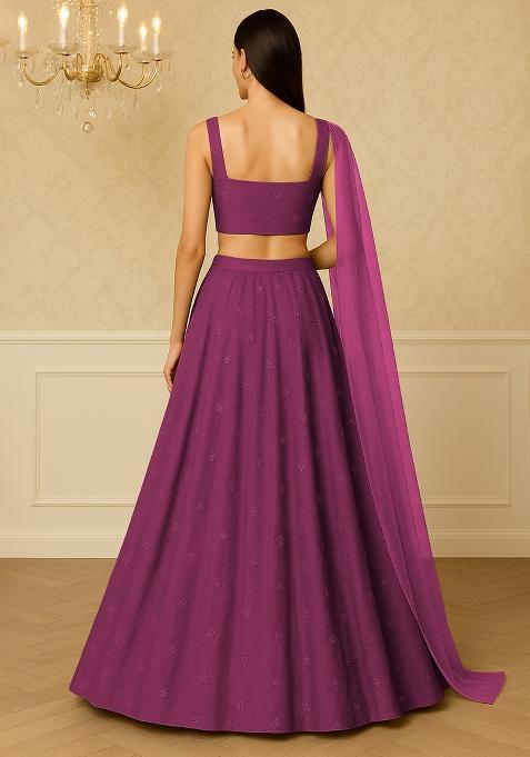 Pink Embellished Chinon Lehenga Set