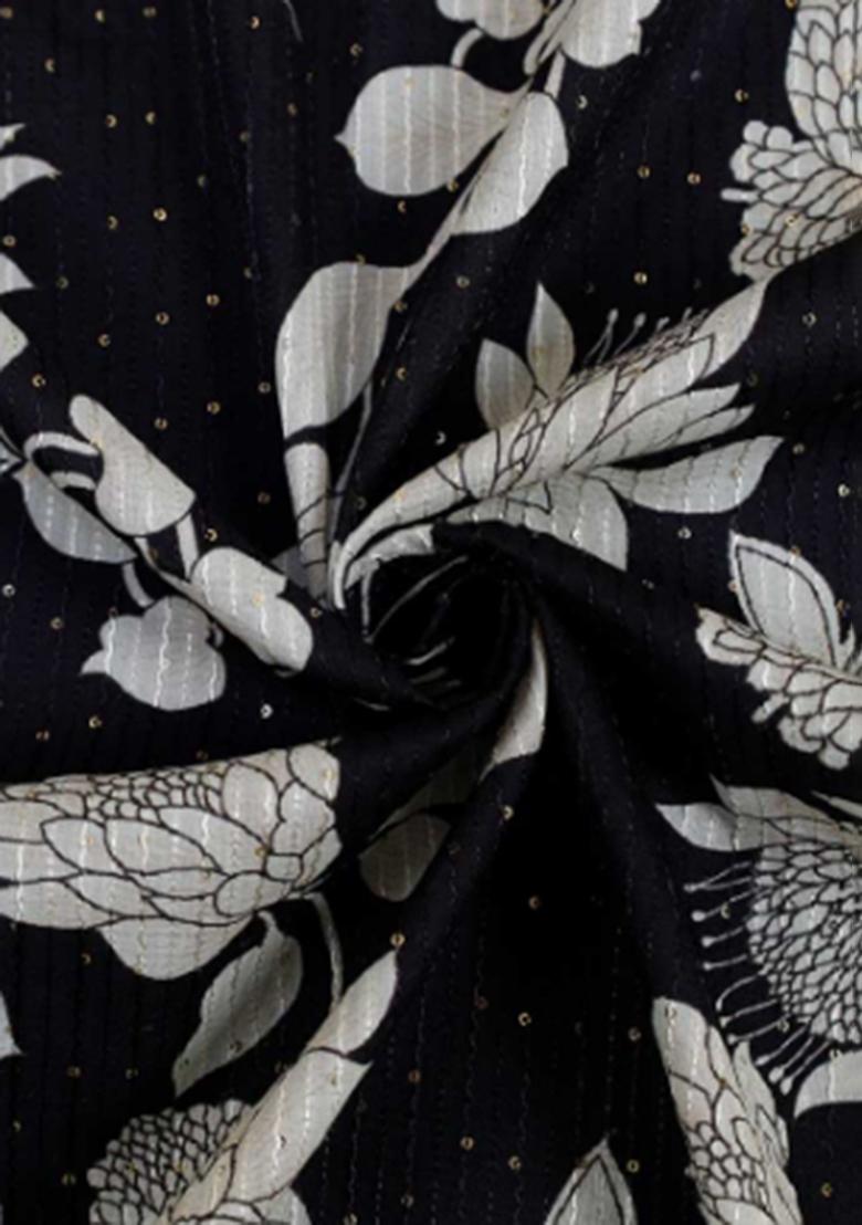 Black Embroidered Printed Cotton Lehenga Set - Indya