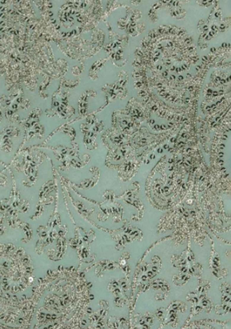 Aqua Blue Embroidered Chiffon Lehenga Set