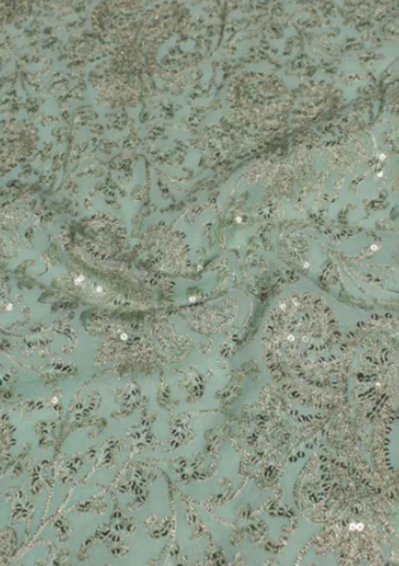 Aqua Blue Embroidered Chiffon Lehenga Set - Indya