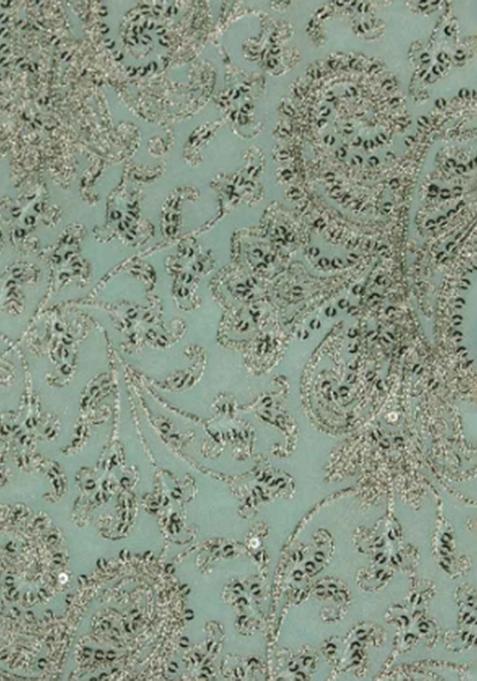 Aqua Blue Embroidered Chiffon Lehenga Set