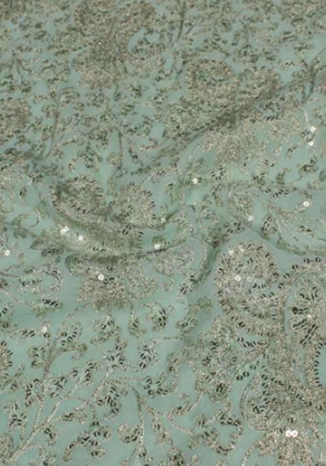 Aqua Blue Embroidered Chiffon Lehenga Set