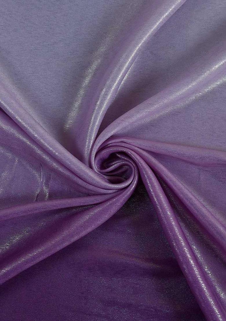 Purple And White Ombre Shaded With Foil Print Milano Satin Lehenga Set