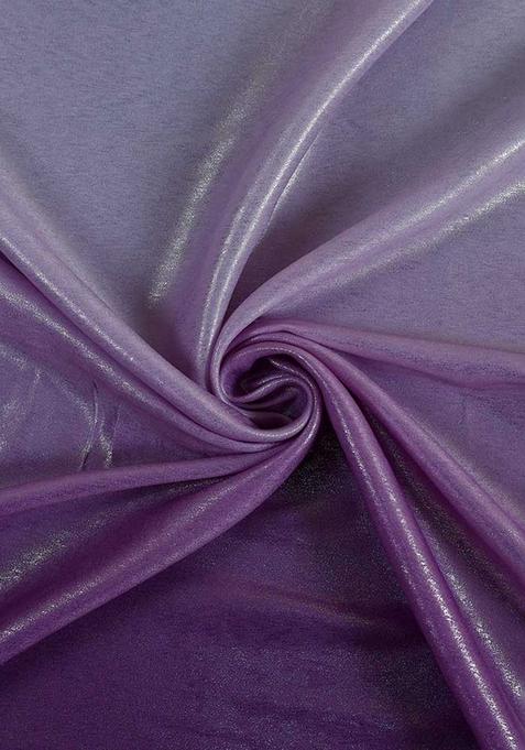 Purple And White Ombre Shaded With Foil Print Milano Satin Lehenga Set
