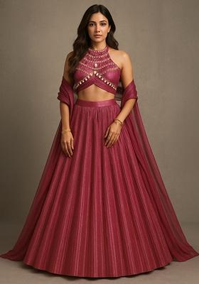 Pink Foli Print Knit Lehenga Set