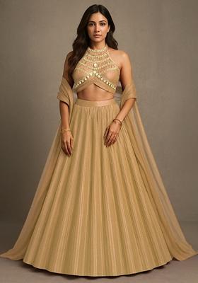 Golden Foil Printed Knit Lehenga Set
