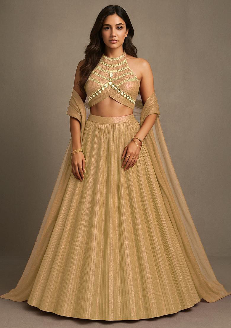 Golden Foil Printed Knit Lehenga Set