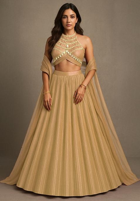Golden Foil Printed Knit Lehenga Set