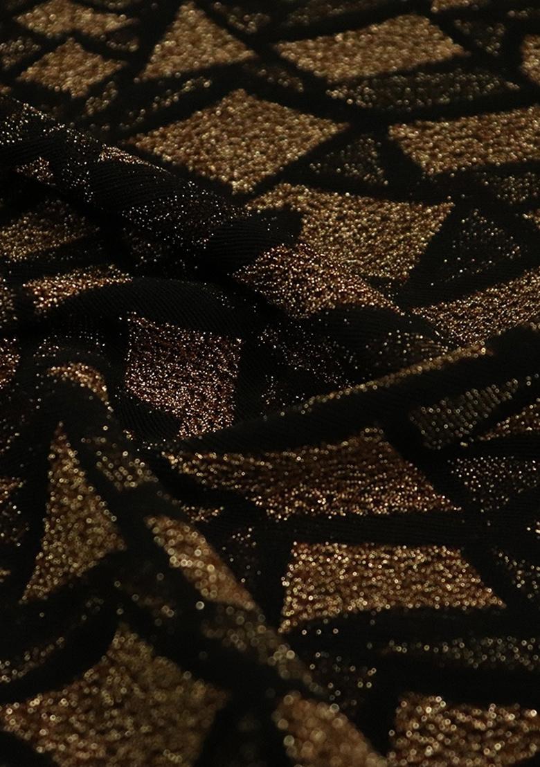 Black and Golden Jacquard Knit Lehenga Set