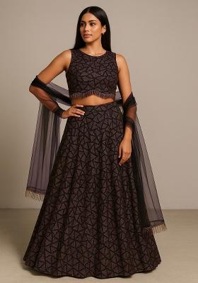Black And Copper Jacquard Knit Lehenga Set