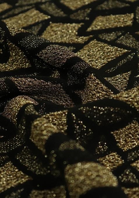 Black and Dull Golden Jacquard Knit Lehenga Set