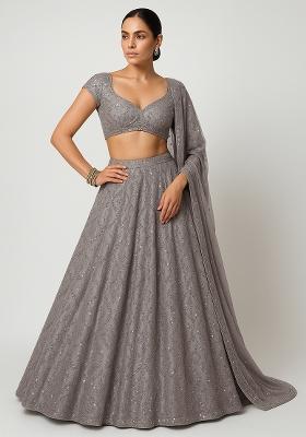 Grey Embellished Georgette Lehenga Set