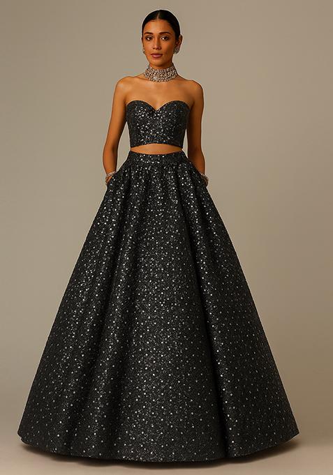 Black Embellished Net Lehenga Set