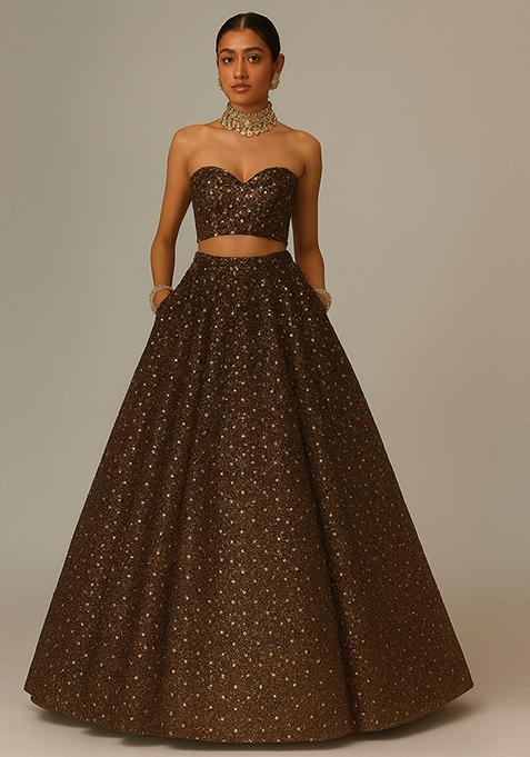 Golden Embellished Net Lehenga Set